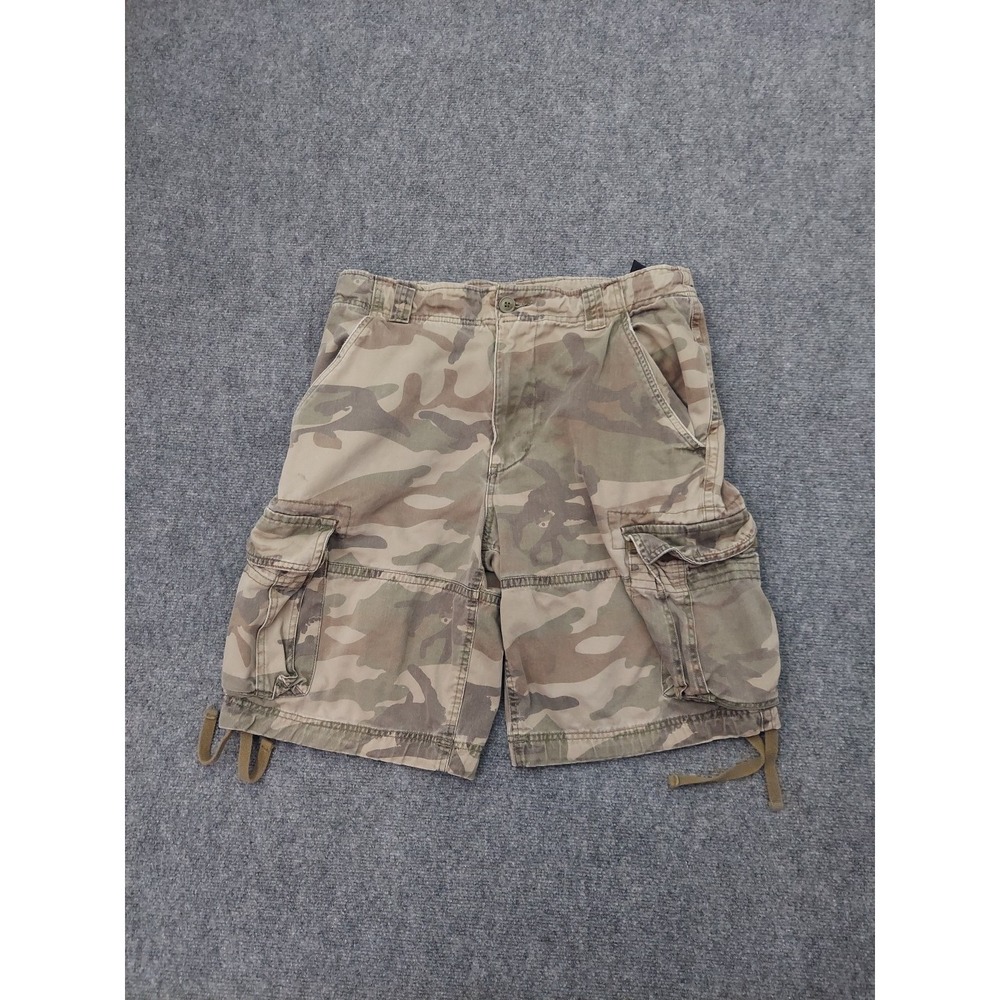 VTG NOBO Camo Shorts Mens 34 Paratrooper Y2K Heavy Cotton Drawstring Cargo